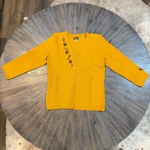 Vintage-Style Mustard Yellow Beaded Cardigan – Elaris – Size M – Made in USA